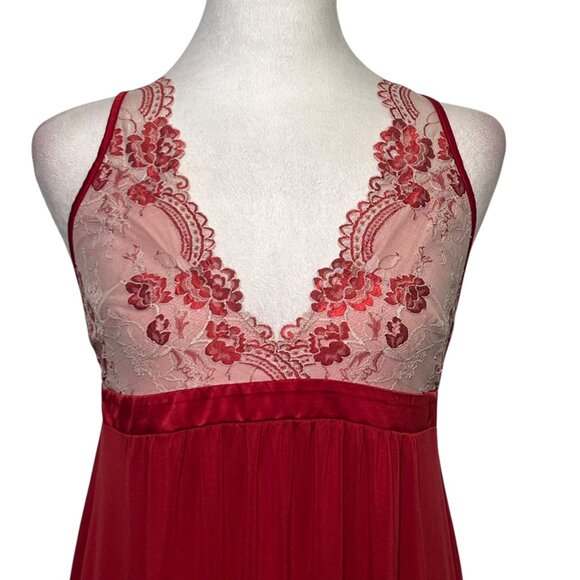 Some Babydoll Chemise Slip Nightgown Red Lacy Sexy Flowy Romantic Medium - Picture 3 of 9